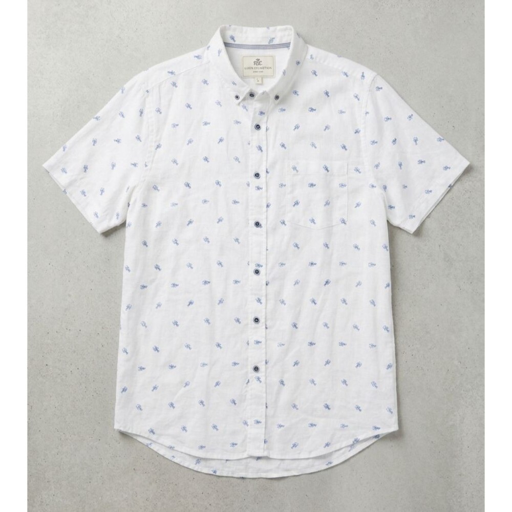 Report Collection Resort Linen Shirt Mens XL SS Button Down Nautical Lobster